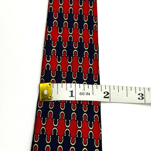 Vintage Gucci Silk Tie Red Blue Gold Chain Geometric Pattern Made in Italy 1980 - Picture 9 of 10